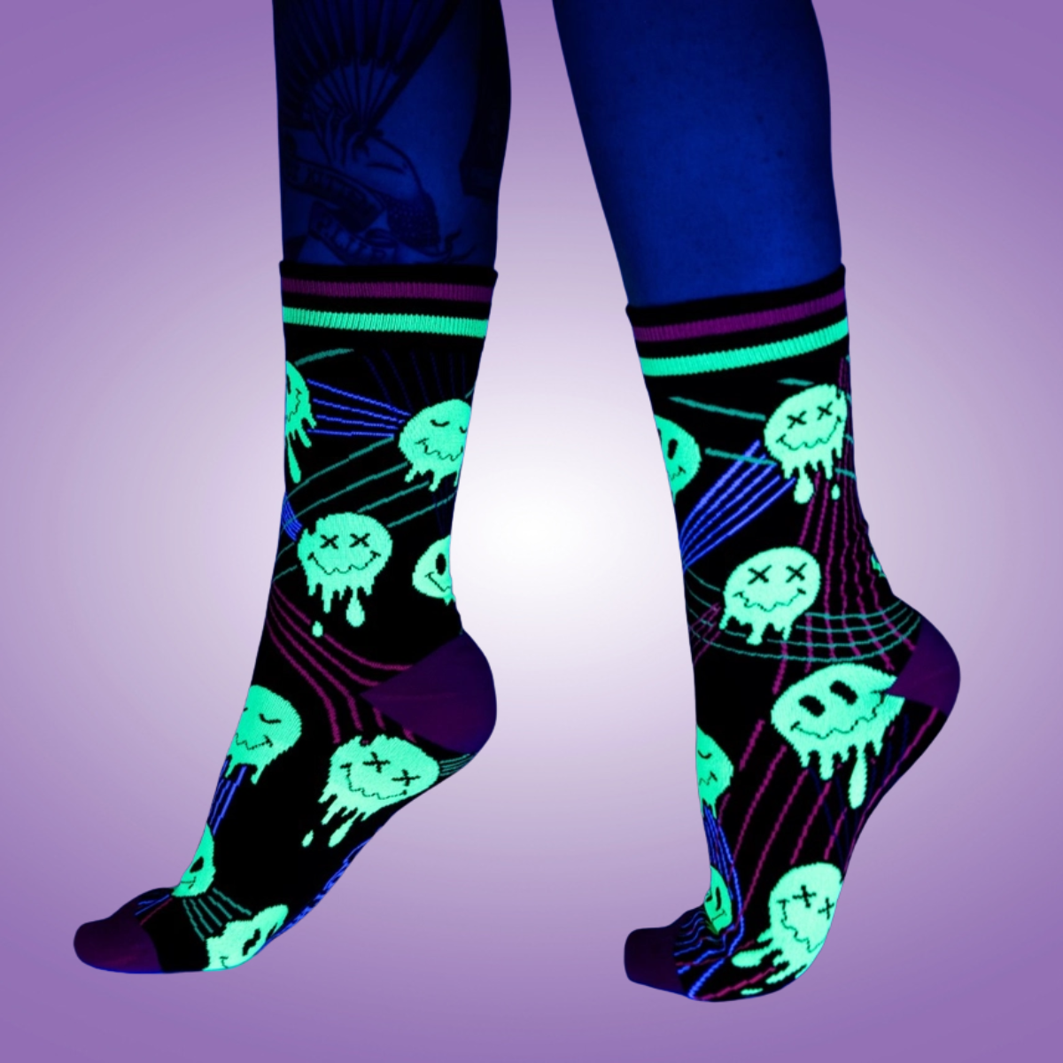 Laser BassFace Melt Supreme Crew Socks- UV Reactive