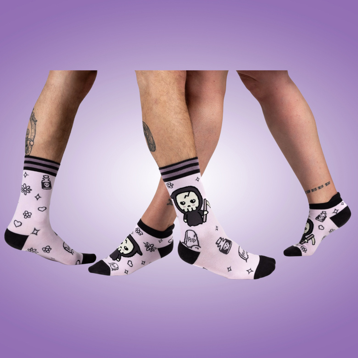 Pastel Goth Grim Reaper Crew Socks